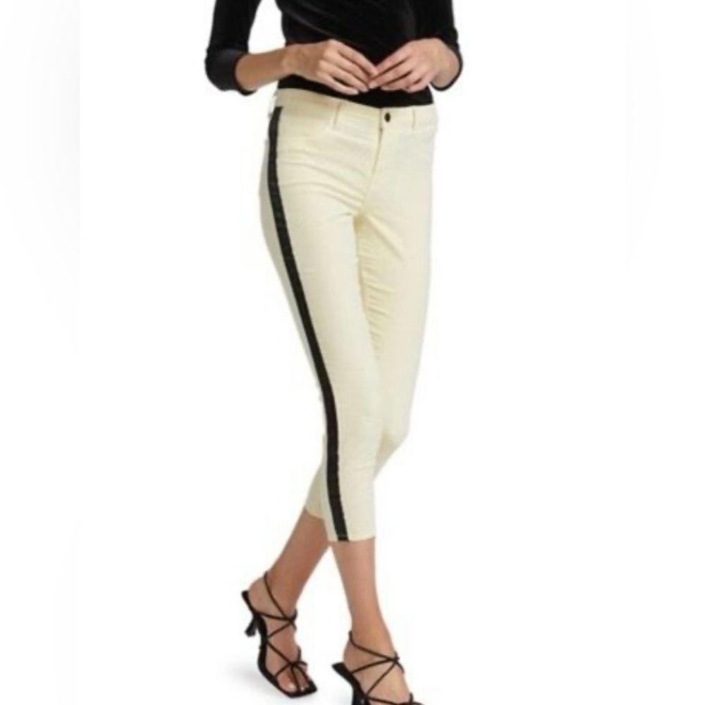 L’AGENCE Margot Cropped Skinny Vanilla Custard Black Stripe Jeans Size  27